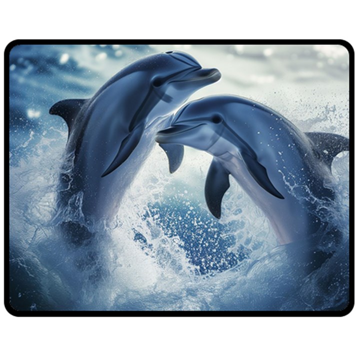 Dolphins Sea Ocean Water Two Sides Fleece Blanket (Medium)