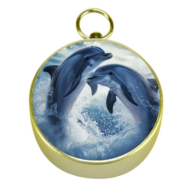 Dolphins Sea Ocean Water Gold Compasses