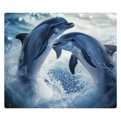 Dolphins Sea Ocean Water Two Sides Premium Plush Fleece Blanket (small) by Cemarart