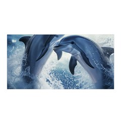 Dolphins Sea Ocean Water Satin Wrap 35  X 70  by Cemarart