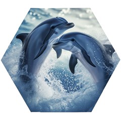 Dolphins Sea Ocean Water Wooden Puzzle Hexagon by Cemarart