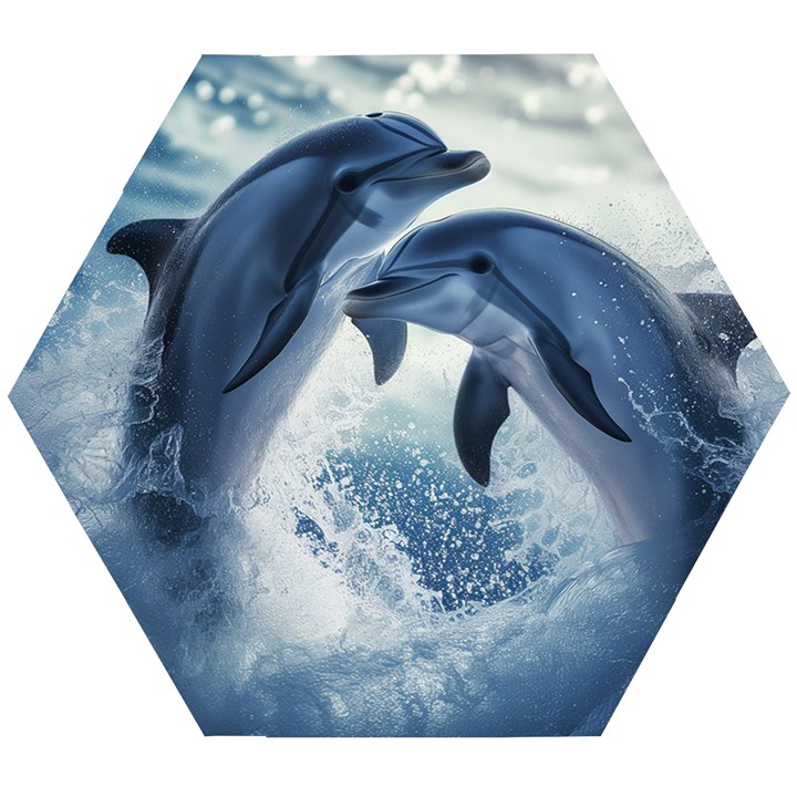 Dolphins Sea Ocean Water Wooden Puzzle Hexagon