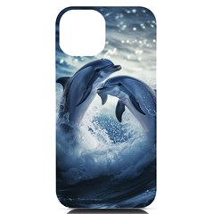 Dolphins Sea Ocean Water Iphone 14 Black Uv Print Case by Cemarart