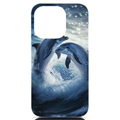 Dolphins Sea Ocean Water Iphone 14 Pro Black Uv Print Case by Cemarart