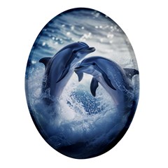 Dolphins Sea Ocean Water Oval Glass Fridge Magnet (4 Pack) by Cemarart