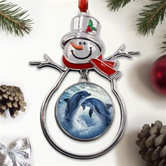 Dolphins Sea Ocean Water Metal Snowman Ornament by Cemarart