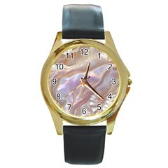 Silk Waves Abstract Round Gold Metal Watch by Cemarart