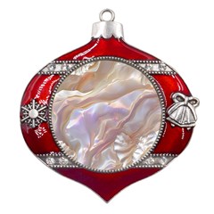 Silk Waves Abstract Metal Snowflake And Bell Red Ornament by Cemarart