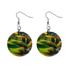 Countryside Landscape Nature Mini Button Earrings by Cemarart