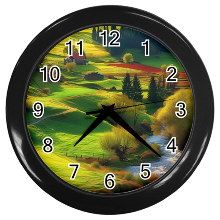 Countryside Landscape Nature Wall Clock (Black)