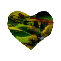 Countryside Landscape Nature Standard 16  Premium Heart Shape Cushions by Cemarart