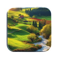 Countryside Landscape Nature Square Metal Box (black)