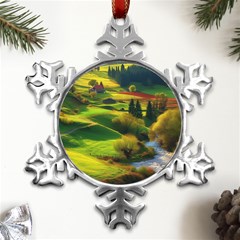 Countryside Landscape Nature Metal Small Snowflake Ornament by Cemarart