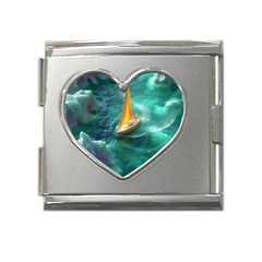 Seascape Boat Sailing Mega Link Heart Italian Charm (18mm) by Cemarart