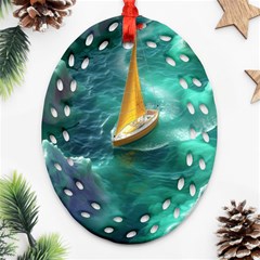 Seascape Boat Sailing Oval Filigree Ornament (two Sides)