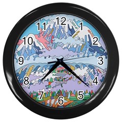 Art Psychedelic Mountain Wall Clock (black) by Cemarart