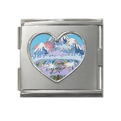 Art Psychedelic Mountain Mega Link Heart Italian Charm (18mm) by Cemarart