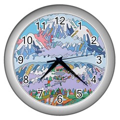 Art Psychedelic Mountain Wall Clock (silver) by Cemarart