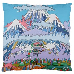 Art Psychedelic Mountain Large Premium Plush Fleece Cushion Case (one Side) by Cemarart