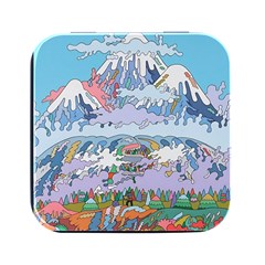 Art Psychedelic Mountain Square Metal Box (black) by Cemarart