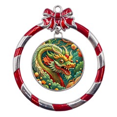 Chinese New Year – Year Of The Dragon Metal Red Ribbon Round Ornament by Valentinaart