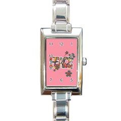 Flower Power Hippie Boho Love Peace Text Pink Pop Art Spirit Rectangle Italian Charm Watch