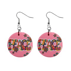 Flower Power Hippie Boho Love Peace Text Pink Pop Art Spirit Mini Button Earrings by Grandong