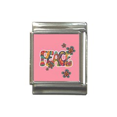 Flower Power Hippie Boho Love Peace Text Pink Pop Art Spirit Italian Charm (13mm) by Grandong