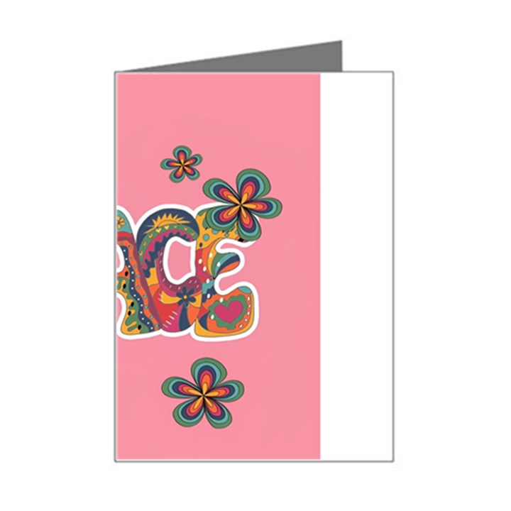 Flower Power Hippie Boho Love Peace Text Pink Pop Art Spirit Mini Greeting Card