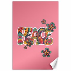 Flower Power Hippie Boho Love Peace Text Pink Pop Art Spirit Canvas 24  X 36  by Grandong