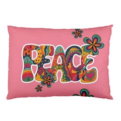 Flower Power Hippie Boho Love Peace Text Pink Pop Art Spirit Pillow Case by Grandong