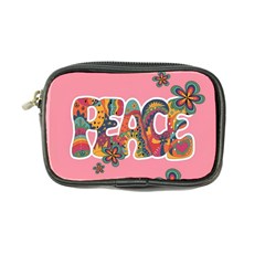 Flower Power Hippie Boho Love Peace Text Pink Pop Art Spirit Coin Purse by Grandong