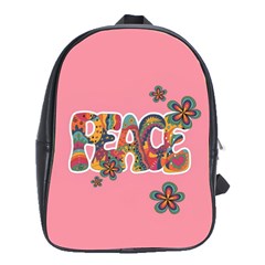 Flower Power Hippie Boho Love Peace Text Pink Pop Art Spirit School Bag (large) by Grandong