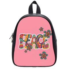 Flower Power Hippie Boho Love Peace Text Pink Pop Art Spirit School Bag (small) by Grandong