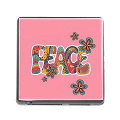 Flower Power Hippie Boho Love Peace Text Pink Pop Art Spirit Memory Card Reader (square 5 Slot) by Grandong