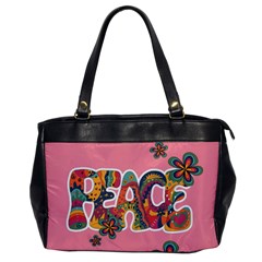 Flower Power Hippie Boho Love Peace Text Pink Pop Art Spirit Oversize Office Handbag by Grandong