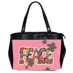 Flower Power Hippie Boho Love Peace Text Pink Pop Art Spirit Oversize Office Handbag (2 Sides) Front