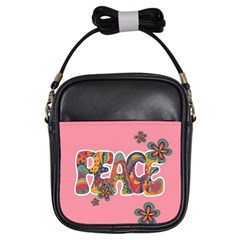 Flower Power Hippie Boho Love Peace Text Pink Pop Art Spirit Girls Sling Bag by Grandong