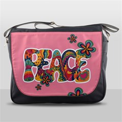 Flower Power Hippie Boho Love Peace Text Pink Pop Art Spirit Messenger Bag by Grandong