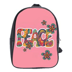 Flower Power Hippie Boho Love Peace Text Pink Pop Art Spirit School Bag (xl) by Grandong