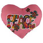 Flower Power Hippie Boho Love Peace Text Pink Pop Art Spirit Large 19  Premium Heart Shape Cushions Front