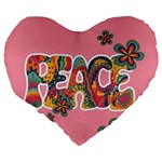 Flower Power Hippie Boho Love Peace Text Pink Pop Art Spirit Large 19  Premium Heart Shape Cushions Back