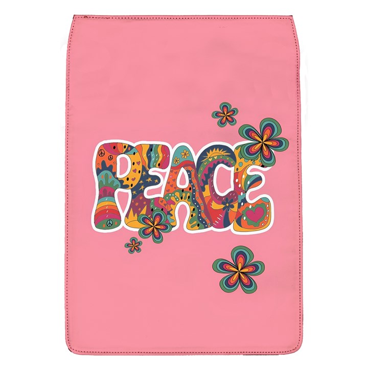 Flower Power Hippie Boho Love Peace Text Pink Pop Art Spirit Removable Flap Cover (L)