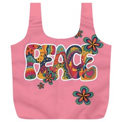 Flower Power Hippie Boho Love Peace Text Pink Pop Art Spirit Full Print Recycle Bag (xl) by Grandong