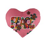 Flower Power Hippie Boho Love Peace Text Pink Pop Art Spirit Standard 16  Premium Flano Heart Shape Cushions Back