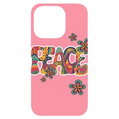 Flower Power Hippie Boho Love Peace Text Pink Pop Art Spirit Iphone 14 Pro Black Uv Print Case by Grandong