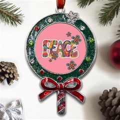 Flower Power Hippie Boho Love Peace Text Pink Pop Art Spirit Metal X mas Lollipop With Crystal Ornament by Grandong