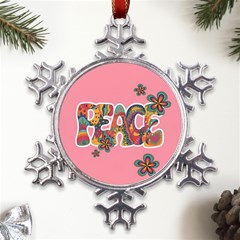 Flower Power Hippie Boho Love Peace Text Pink Pop Art Spirit Metal Large Snowflake Ornament by Grandong