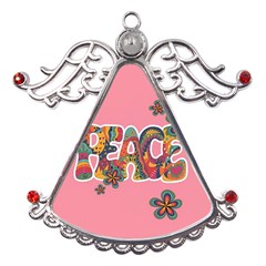 Flower Power Hippie Boho Love Peace Text Pink Pop Art Spirit Metal Angel With Crystal Ornament by Grandong