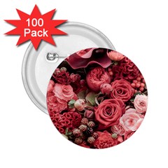 Pink Roses Flowers Love Nature 2 25  Buttons (100 Pack)  by Grandong